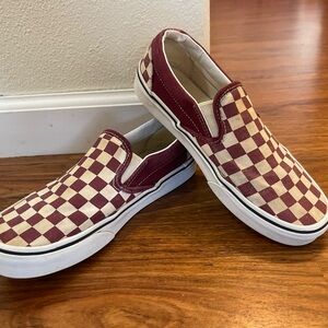 Vans Burgundy and Beige Checkered Flats